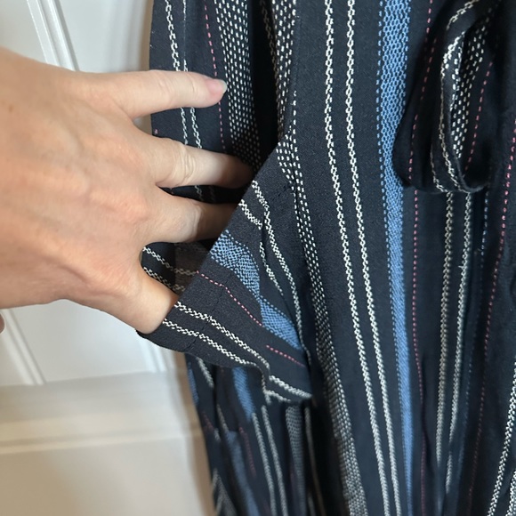Jolt Navy Striped Button-Down Dress. Tie Belt, scoop neckline,& pockets New - Picture 5 of 12